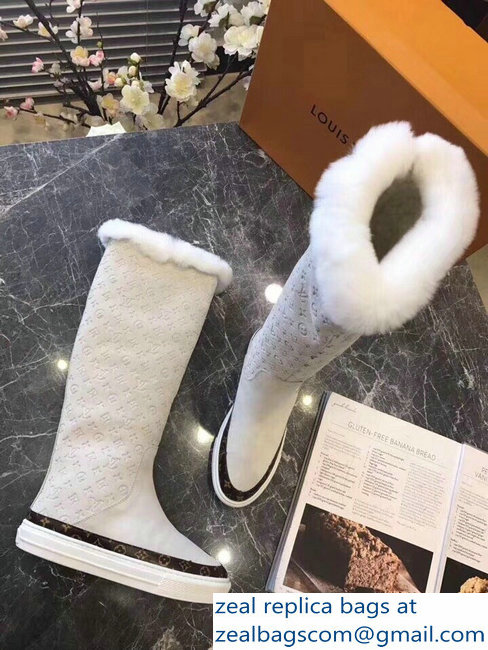 Louis Vuitton Monogram Pattern Snowball Flat Half Boots White 2018 - Click Image to Close