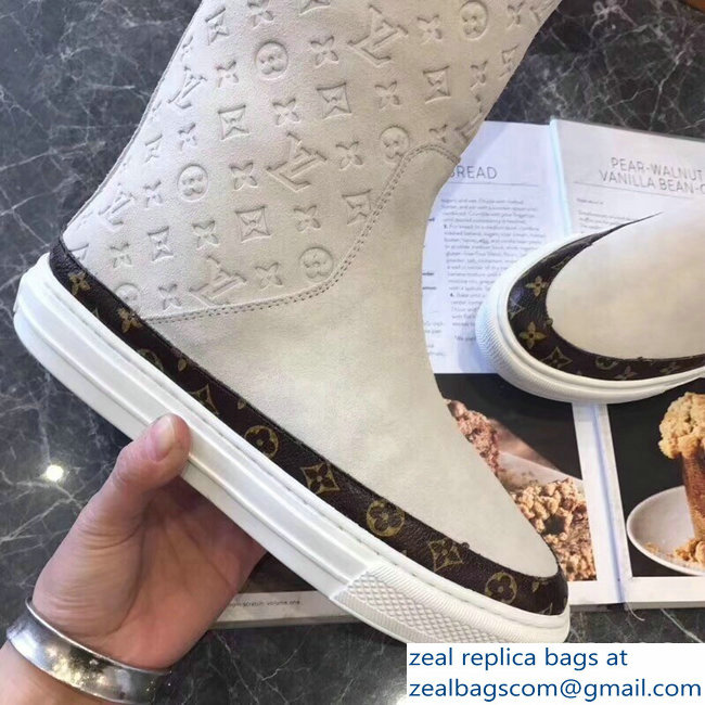 Louis Vuitton Monogram Pattern Snowball Flat Half Boots White 2018 - Click Image to Close