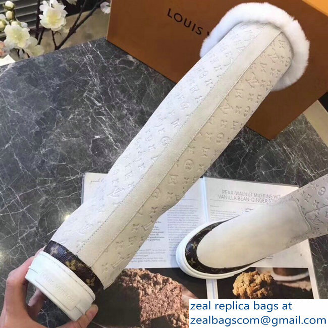 Louis Vuitton Monogram Pattern Snowball Flat Half Boots White 2018 - Click Image to Close