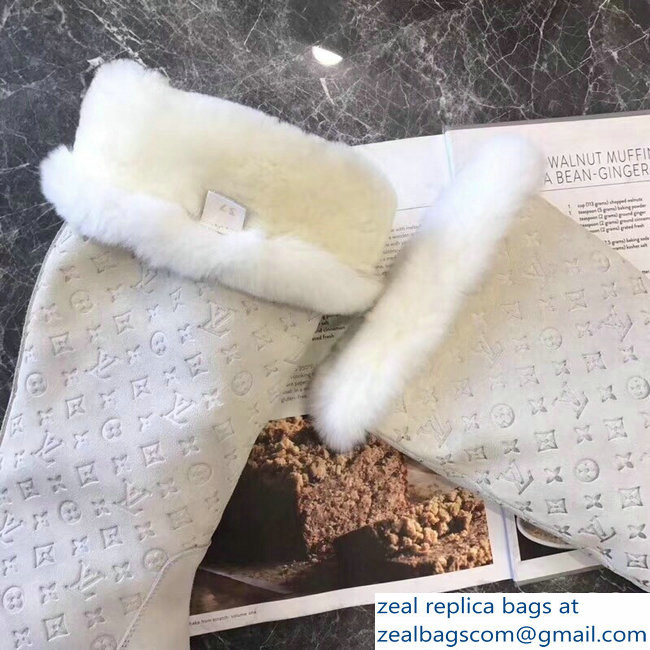 Louis Vuitton Monogram Pattern Snowball Flat Half Boots White 2018 - Click Image to Close