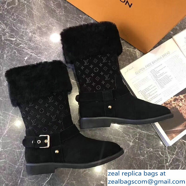 Louis Vuitton Monogram Pattern Snowball Flat Short Boots Black 2018