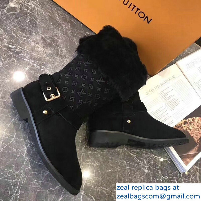 Louis Vuitton Monogram Pattern Snowball Flat Short Boots Black 2018