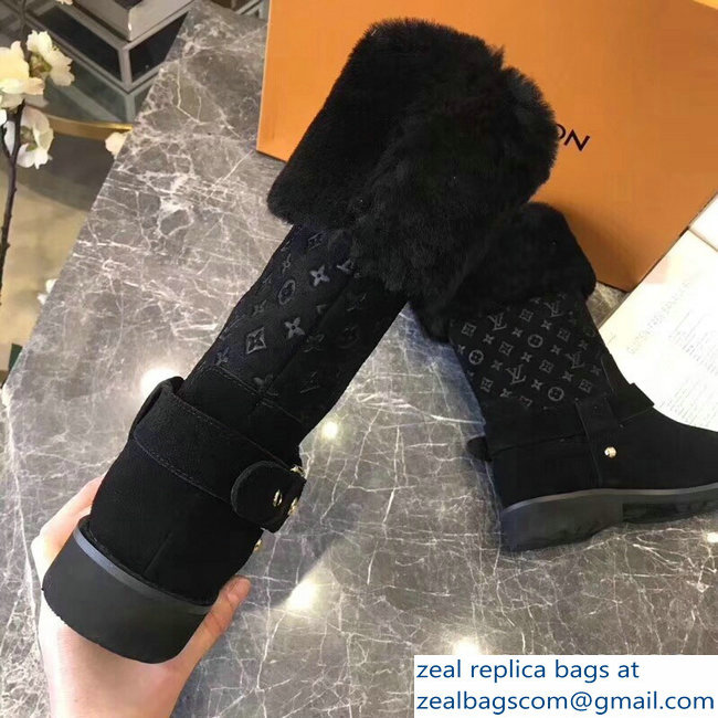 Louis Vuitton Monogram Pattern Snowball Flat Short Boots Black 2018 - Click Image to Close