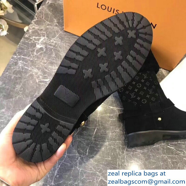 Louis Vuitton Monogram Pattern Snowball Flat Short Boots Black 2018 - Click Image to Close