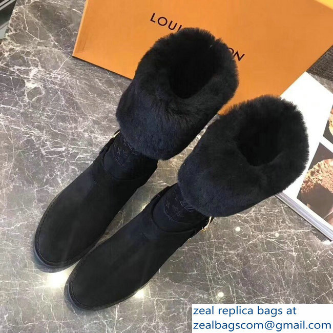 Louis Vuitton Monogram Pattern Snowball Flat Short Boots Black 2018