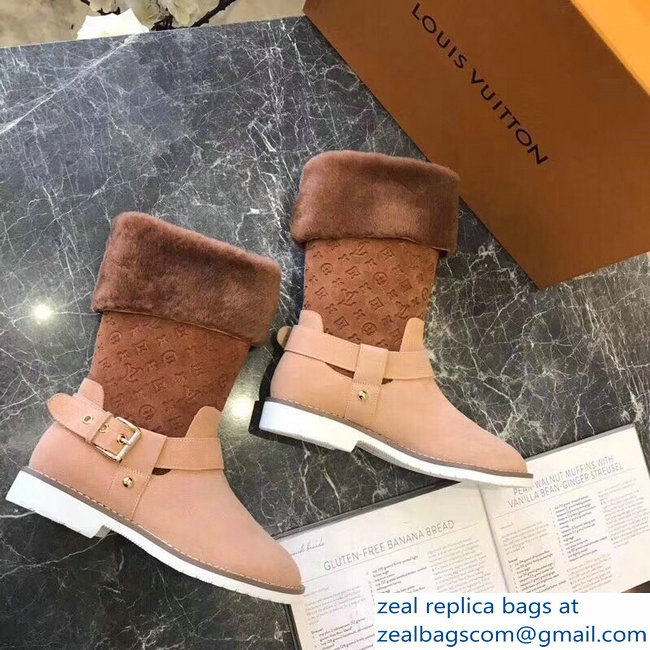 Louis Vuitton Monogram Pattern Snowball Flat Short Boots Brown 2018