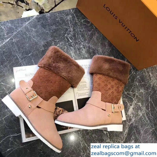 Louis Vuitton Monogram Pattern Snowball Flat Short Boots Brown 2018