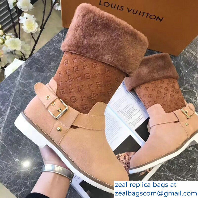 Louis Vuitton Monogram Pattern Snowball Flat Short Boots Brown 2018 - Click Image to Close