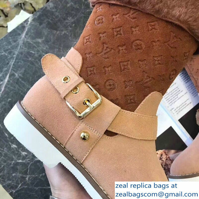 Louis Vuitton Monogram Pattern Snowball Flat Short Boots Brown 2018 - Click Image to Close