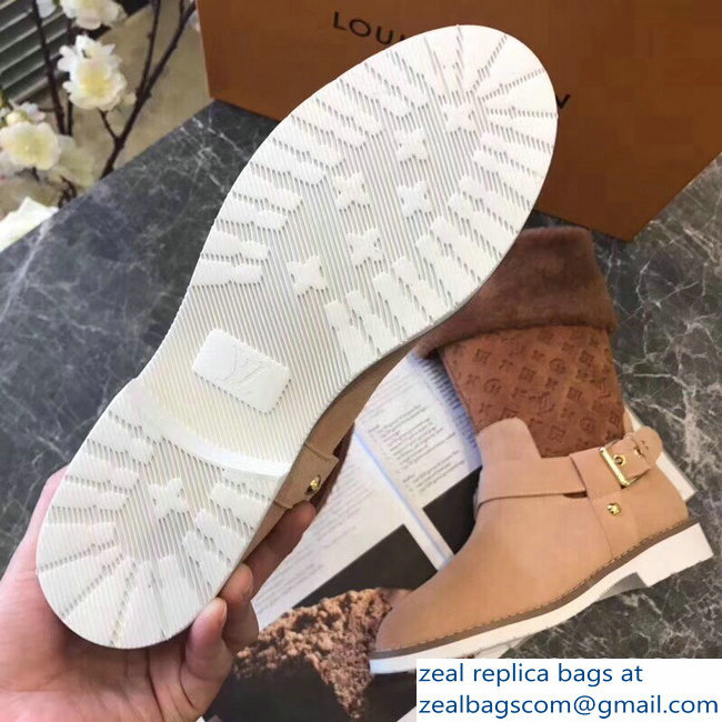 Louis Vuitton Monogram Pattern Snowball Flat Short Boots Brown 2018 - Click Image to Close