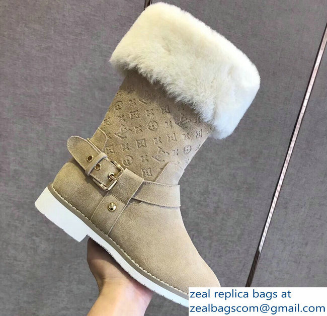 Louis Vuitton Monogram Pattern Snowball Flat Short Boots Camel 2018 - Click Image to Close