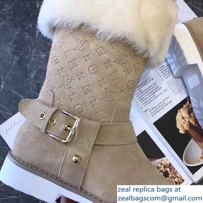 Louis Vuitton Monogram Pattern Snowball Flat Short Boots Camel 2018 - Click Image to Close