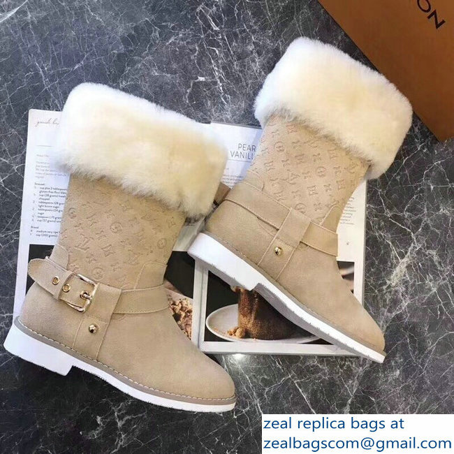 Louis Vuitton Monogram Pattern Snowball Flat Short Boots Camel 2018