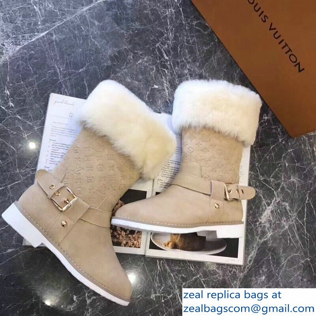 Louis Vuitton Monogram Pattern Snowball Flat Short Boots Camel 2018 - Click Image to Close