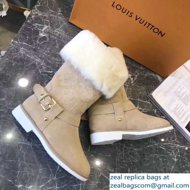 Louis Vuitton Monogram Pattern Snowball Flat Short Boots Camel 2018