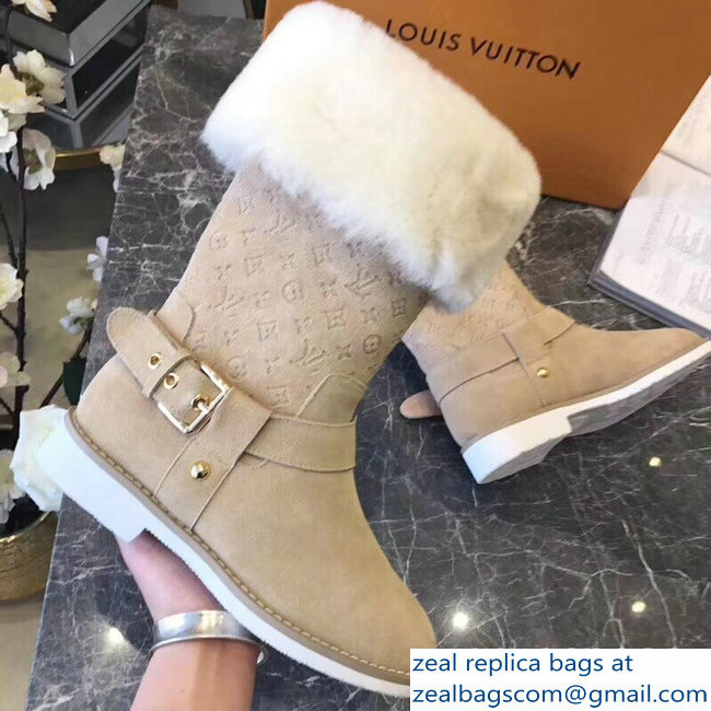 Louis Vuitton Monogram Pattern Snowball Flat Short Boots Camel 2018 - Click Image to Close