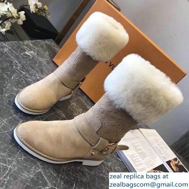 Louis Vuitton Monogram Pattern Snowball Flat Short Boots Camel 2018 - Click Image to Close