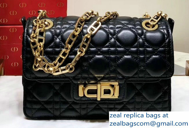 Miss Dior CD Logo Shoulder Bag in Cannage Lambskin Black 2018