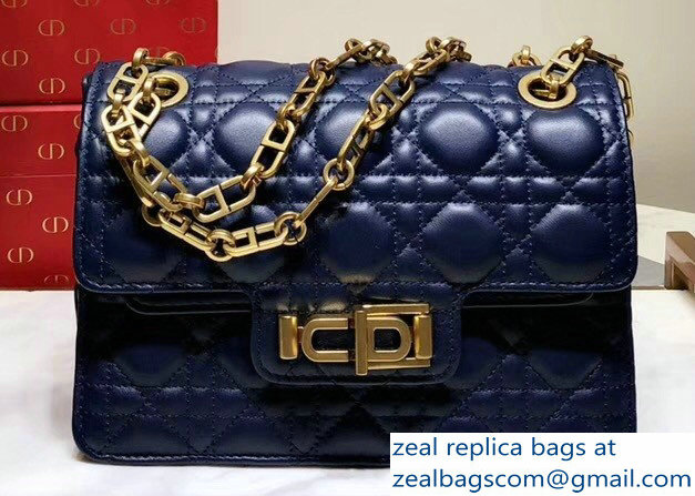 Miss Dior CD Logo Shoulder Bag in Cannage Lambskin Blue 2018
