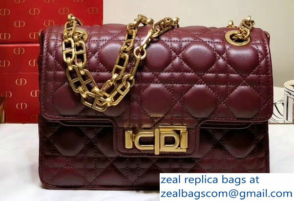 Miss Dior CD Logo Shoulder Bag in Cannage Lambskin Burgundy 2018