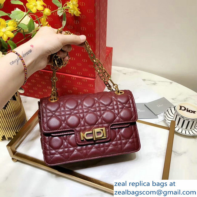 Miss Dior CD Logo Shoulder Bag in Cannage Lambskin Burgundy 2018 - Click Image to Close