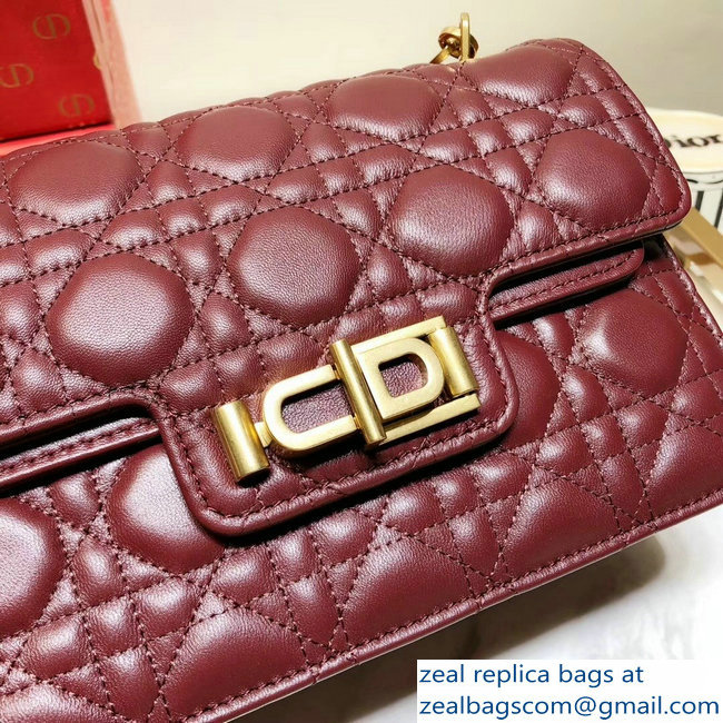 Miss Dior CD Logo Shoulder Bag in Cannage Lambskin Burgundy 2018