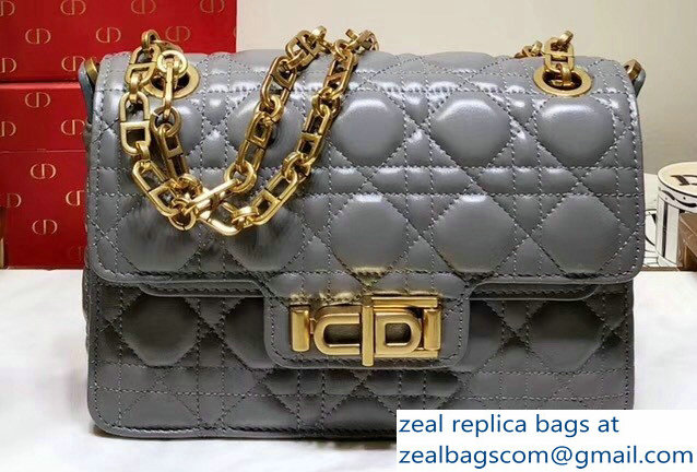 Miss Dior CD Logo Shoulder Bag in Cannage Lambskin Gray 2018