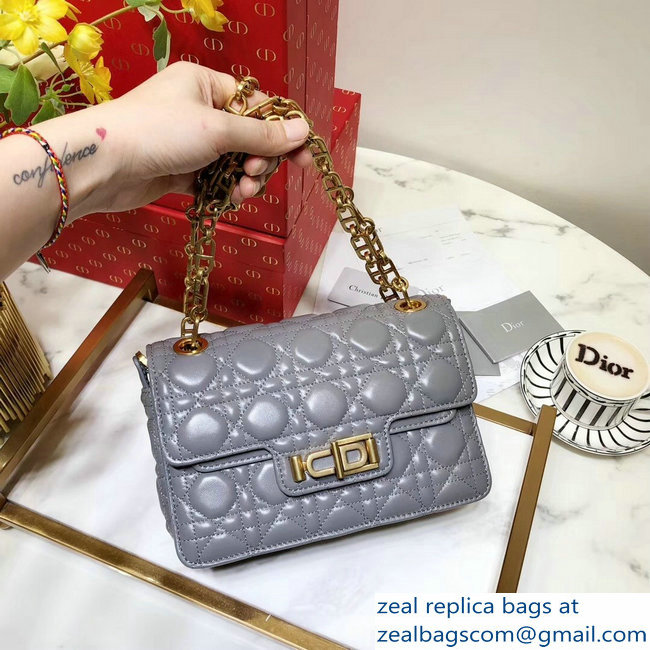 Miss Dior CD Logo Shoulder Bag in Cannage Lambskin Gray 2018