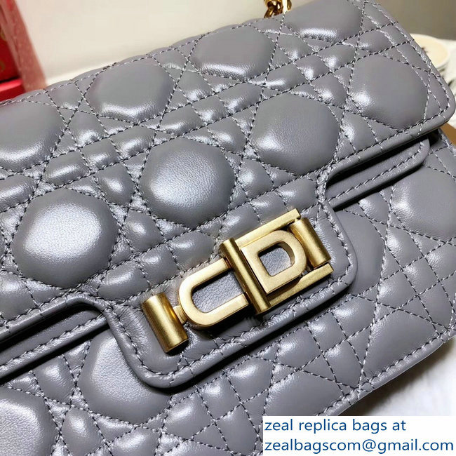 Miss Dior CD Logo Shoulder Bag in Cannage Lambskin Gray 2018