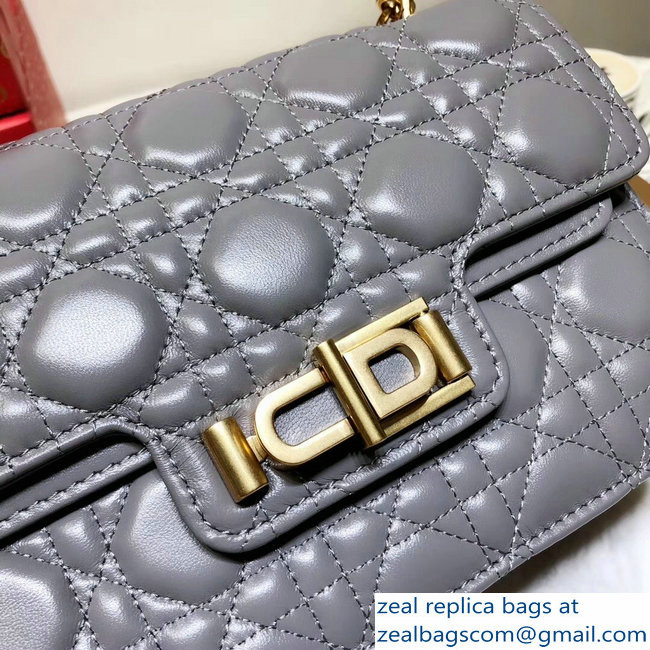 Miss Dior CD Logo Shoulder Bag in Cannage Lambskin Gray 2018 - Click Image to Close