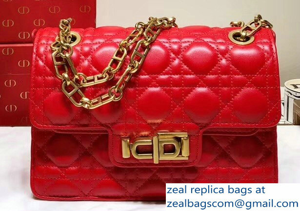 Miss Dior CD Logo Shoulder Bag in Cannage Lambskin Red 2018