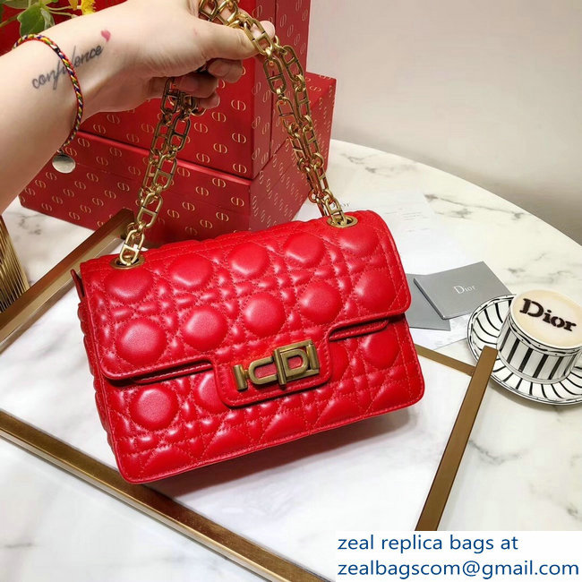 Miss Dior CD Logo Shoulder Bag in Cannage Lambskin Red 2018