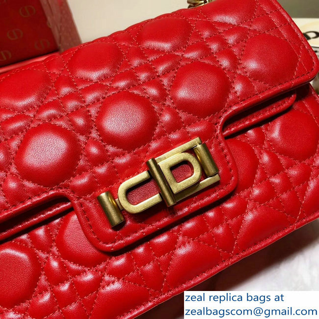 Miss Dior CD Logo Shoulder Bag in Cannage Lambskin Red 2018