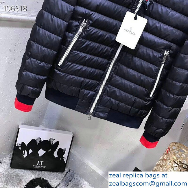 Moncler Down Jacket Dark Blue/Red 2018 - Click Image to Close