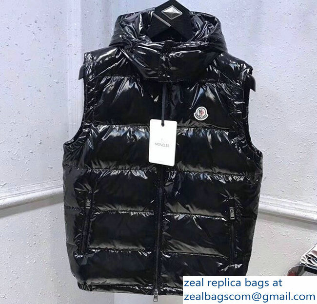 Moncler Down Vest Patent Black 2018 - Click Image to Close