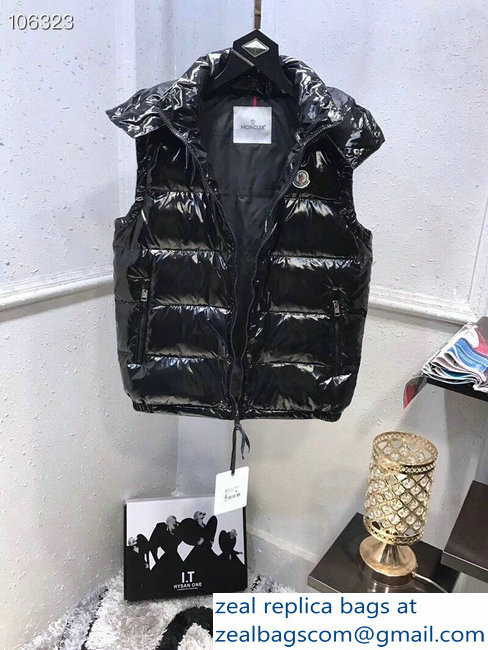 Moncler Down Vest Patent Black 2018 - Click Image to Close