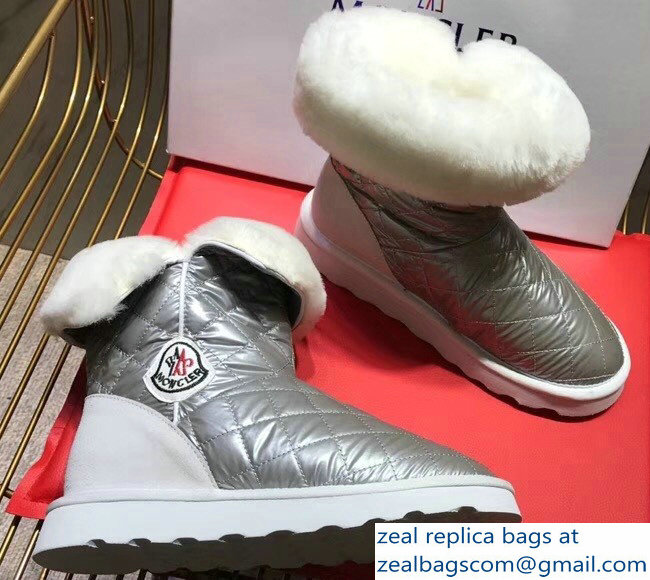 Moncler Shearling Fur Down Boots Silver 2018