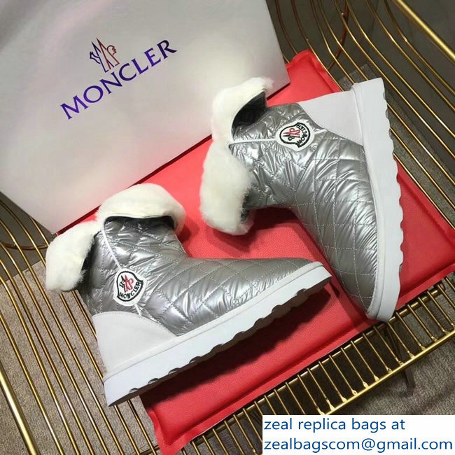 Moncler Shearling Fur Down Boots Silver 2018