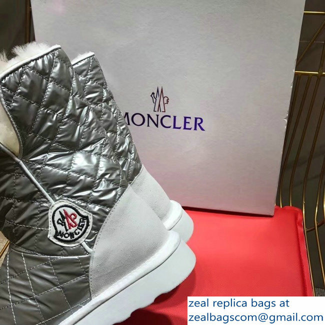 Moncler Shearling Fur Down Boots Silver 2018