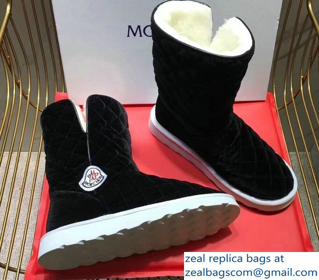 Moncler Shearling Fur Down Boots Velvet Black/White 2018