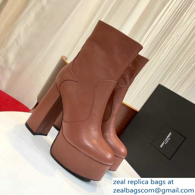 Saint Laurent Billy Heel 13cm Platform 4.5cm Bootie Caramel