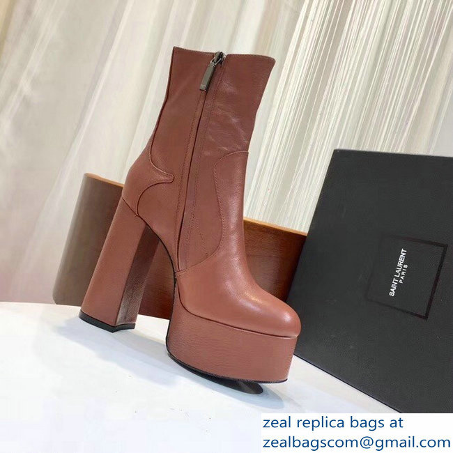 Saint Laurent Billy Heel 13cm Platform 4.5cm Bootie Caramel - Click Image to Close