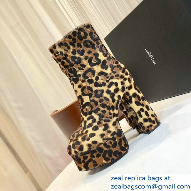 Saint Laurent Billy Heel 13cm Platform 4.5cm Bootie Cheetah Printed Pony Effect Leather - Click Image to Close