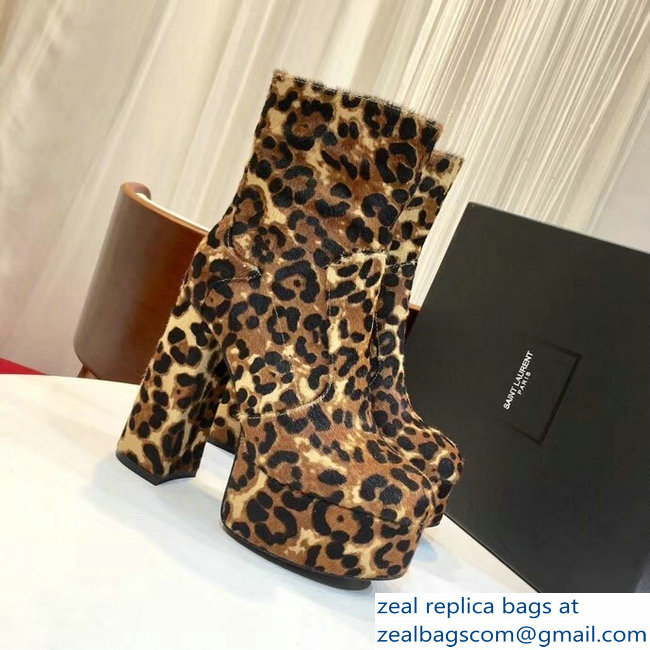 Saint Laurent Billy Heel 13cm Platform 4.5cm Bootie Cheetah Printed Pony Effect Leather