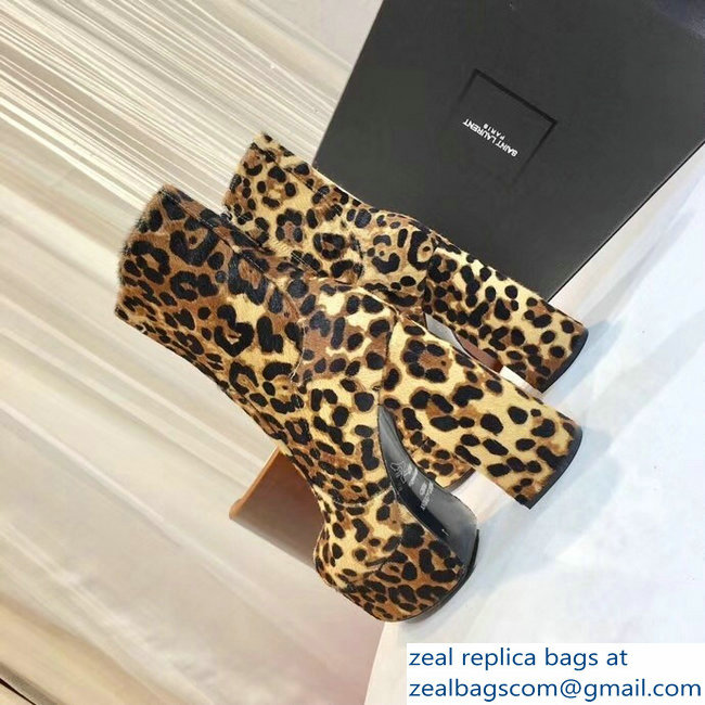 Saint Laurent Billy Heel 13cm Platform 4.5cm Bootie Cheetah Printed Pony Effect Leather