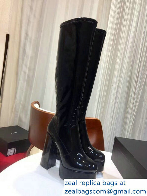 Saint Laurent Billy Heel 13cm Platform 4.5cm High Boots Patent Black - Click Image to Close
