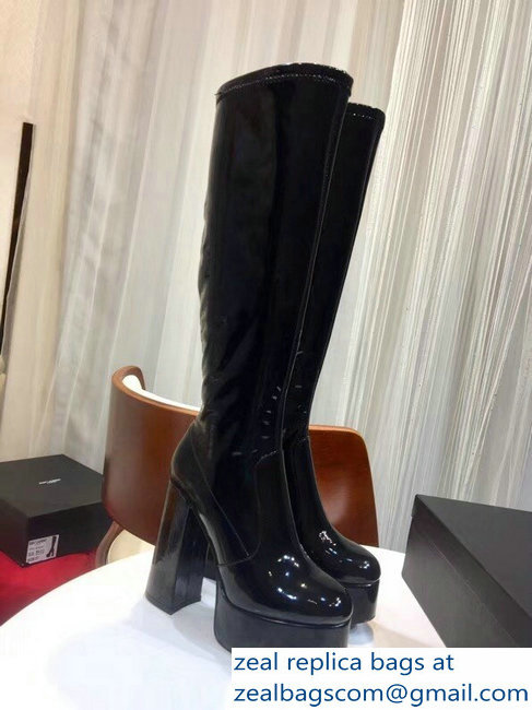 Saint Laurent Billy Heel 13cm Platform 4.5cm High Boots Patent Black