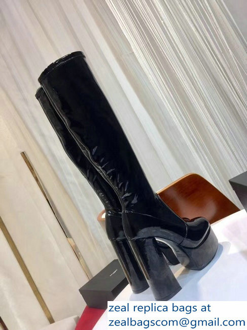 Saint Laurent Billy Heel 13cm Platform 4.5cm High Boots Patent Black
