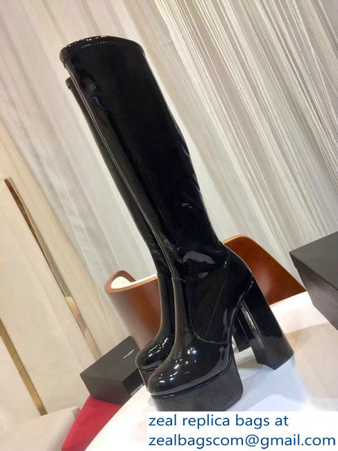 Saint Laurent Billy Heel 13cm Platform 4.5cm High Boots Patent Black - Click Image to Close