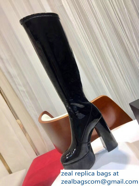 Saint Laurent Billy Heel 13cm Platform 4.5cm High Boots Patent Black - Click Image to Close